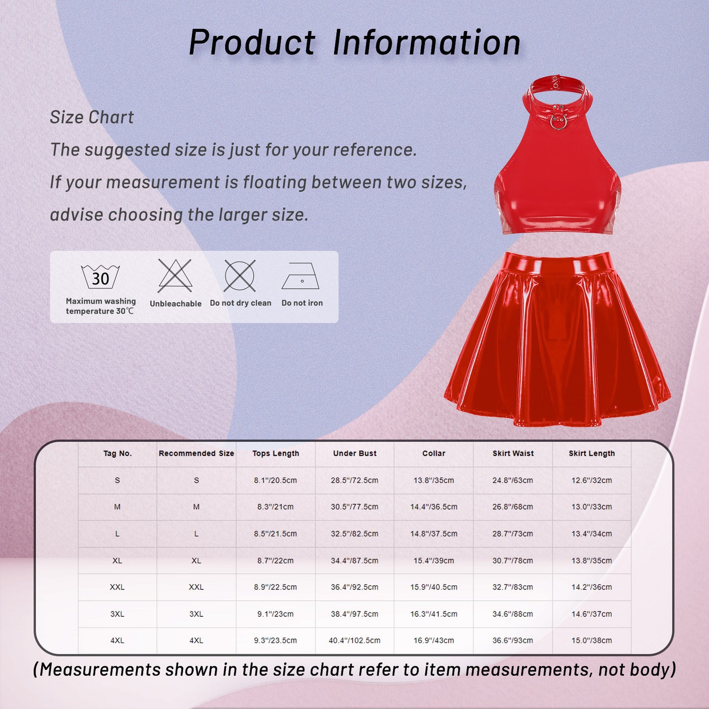 Womens Two Pieces Rave Party Outfits O Ring Halter Vest Tops Backless Patent Leather Crop Top with Invisible Zipper Flared Skirt