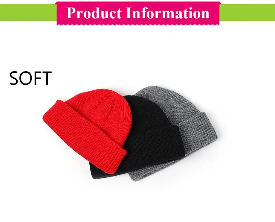Knitted Hats for Women Skullcap Men Beanie Hat Winter Retro Brimless Baggy Melon Cap Cuff Docker Fisherman Beanies Hats For Men