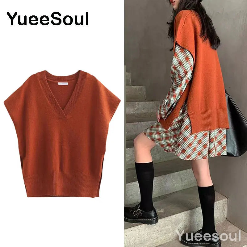 Sweet Kawaii Sweater Vest Printed Sleeveless Casual Outerwear Knitted Waistcoat 2023 Vintage Y2K Spring  E Girl Pullovers Tops