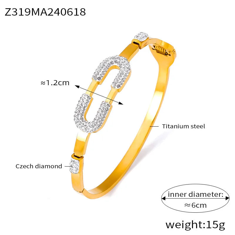 Stainless Steel Bracelet Bangles For Women Gold Plated With Zircon Waterproof Women's Hand Bracelets Bangle Luxury Woman Jewelry