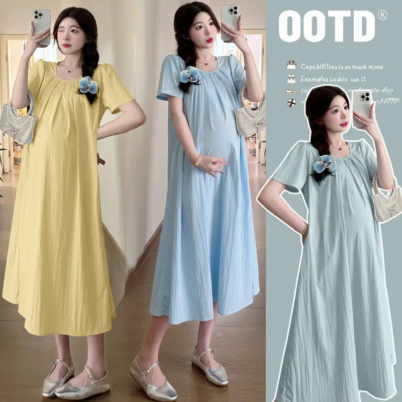 Elevate Your Summer Wardrobe: New Maternity Summer Dress Fashionable, Thin Long Dresses for Pregnant Women, Stay Cool in Style