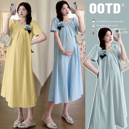 Elevate Your Summer Wardrobe: New Maternity Summer Dress Fashionable, Thin Long Dresses for Pregnant Women, Stay Cool in Style