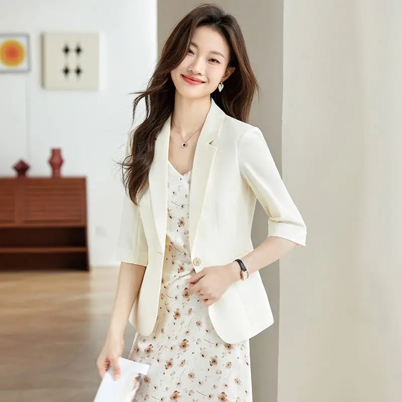 Women's Suit Female Clothing Elegant Woman Oversize Student Fashionable Slim Fit Seven Quarter Rolled Shoulder Pads Tops