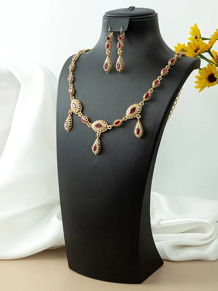 Arabic Handmade Jewelry With Crystals Wedding Hair Accessories Women Gold Color Headpiece Jewelry Set Head