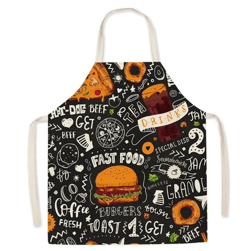 Fashion Kitchen Apron for Men Women Kid Lemon Desserts Printed Cotton Linen Sleeveless Aprons Home Cooking Baking Cleaning Tools