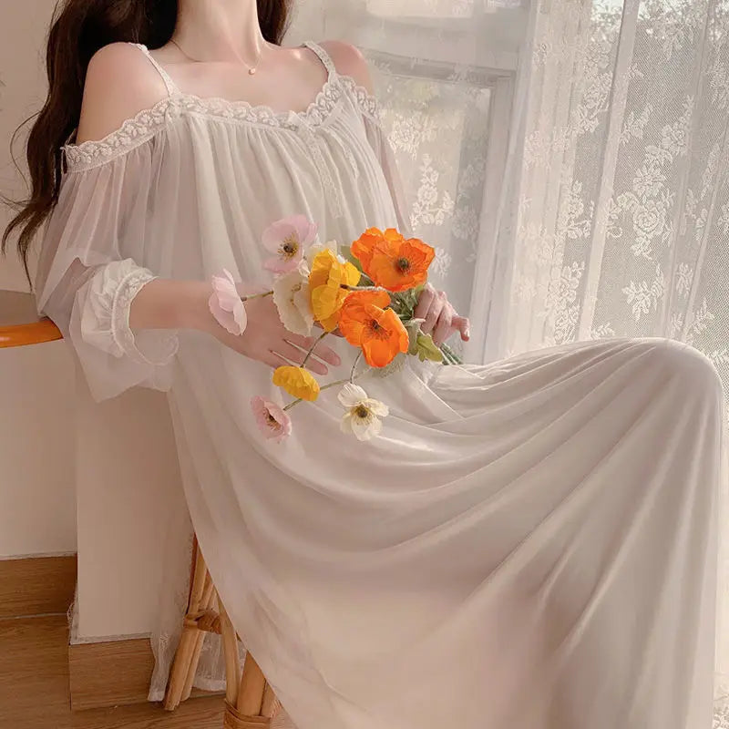 Sleepwear Women Nightwear Women's Sweet New Summer Long-sleeved Sexy Lace Home Clothes Night Gown Sleep Dress
