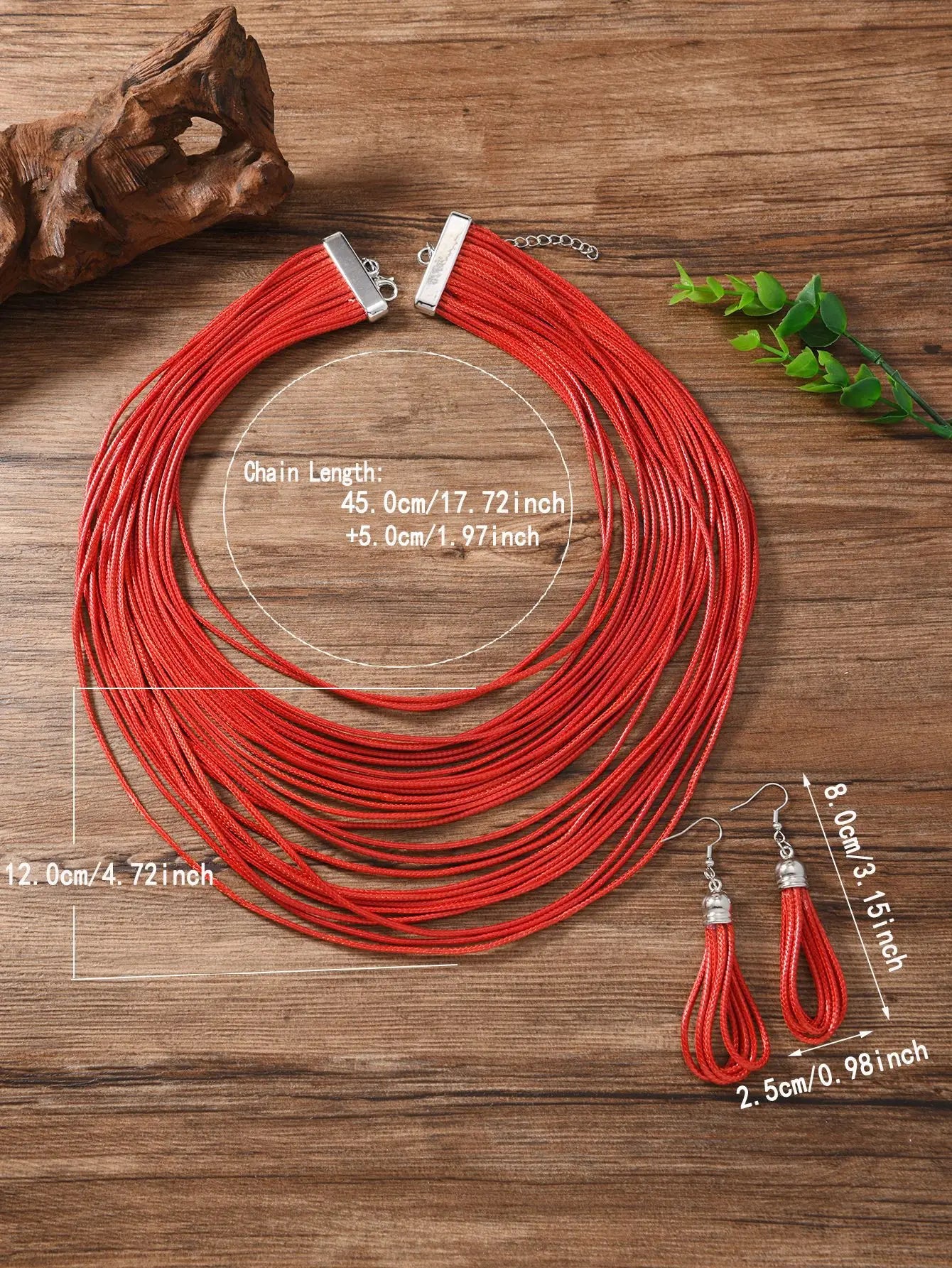 Jewelry Sets for Women, Multi-layer Wax Thread Hand-woven Necklace, Fashion and Personality Choker + Dangle Earrings