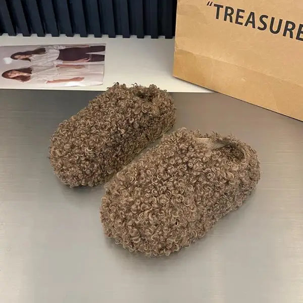 Shoes Woman 2025 Cover Toe Slippers Casual Platform Fur Flip Flops Pantofle Luxury Plush New Slides Shoes Woman 2024 Plush Slipp