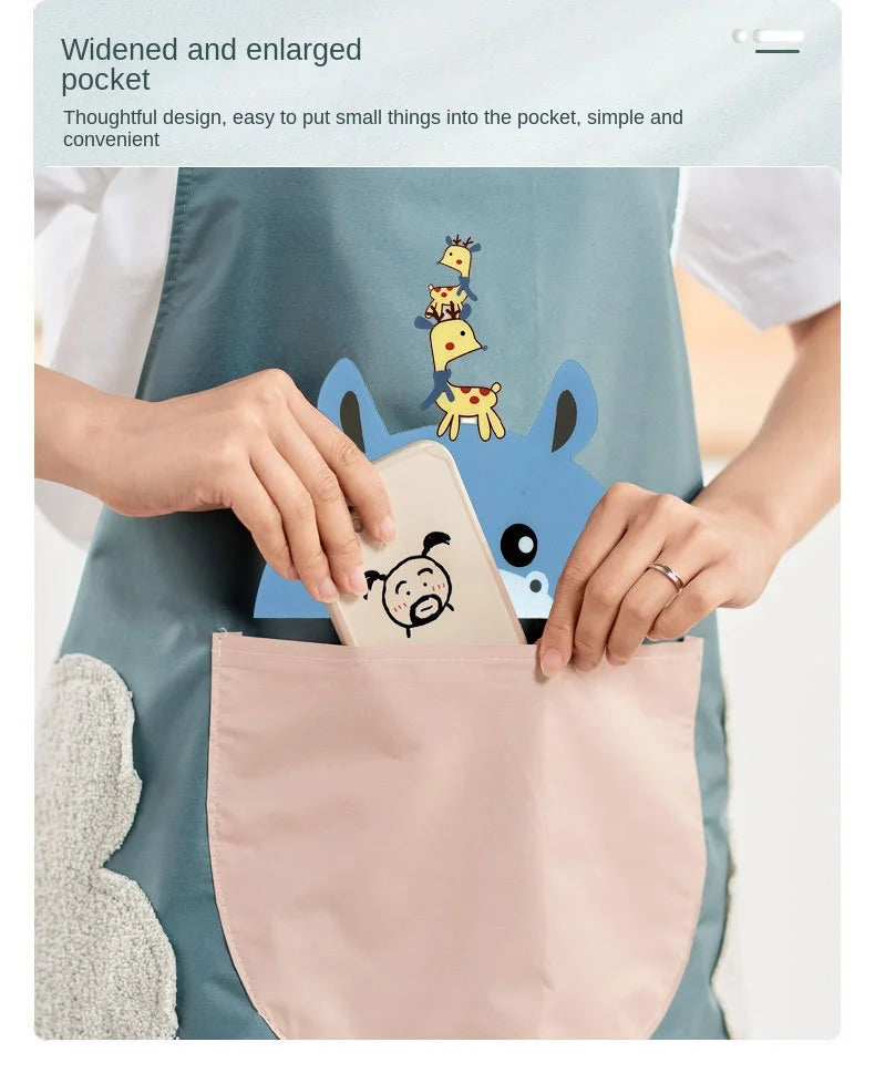 Cute Kitchen Apron for Women Waterproof and Oil Proof with Hand-Wiping Cover Wholesale