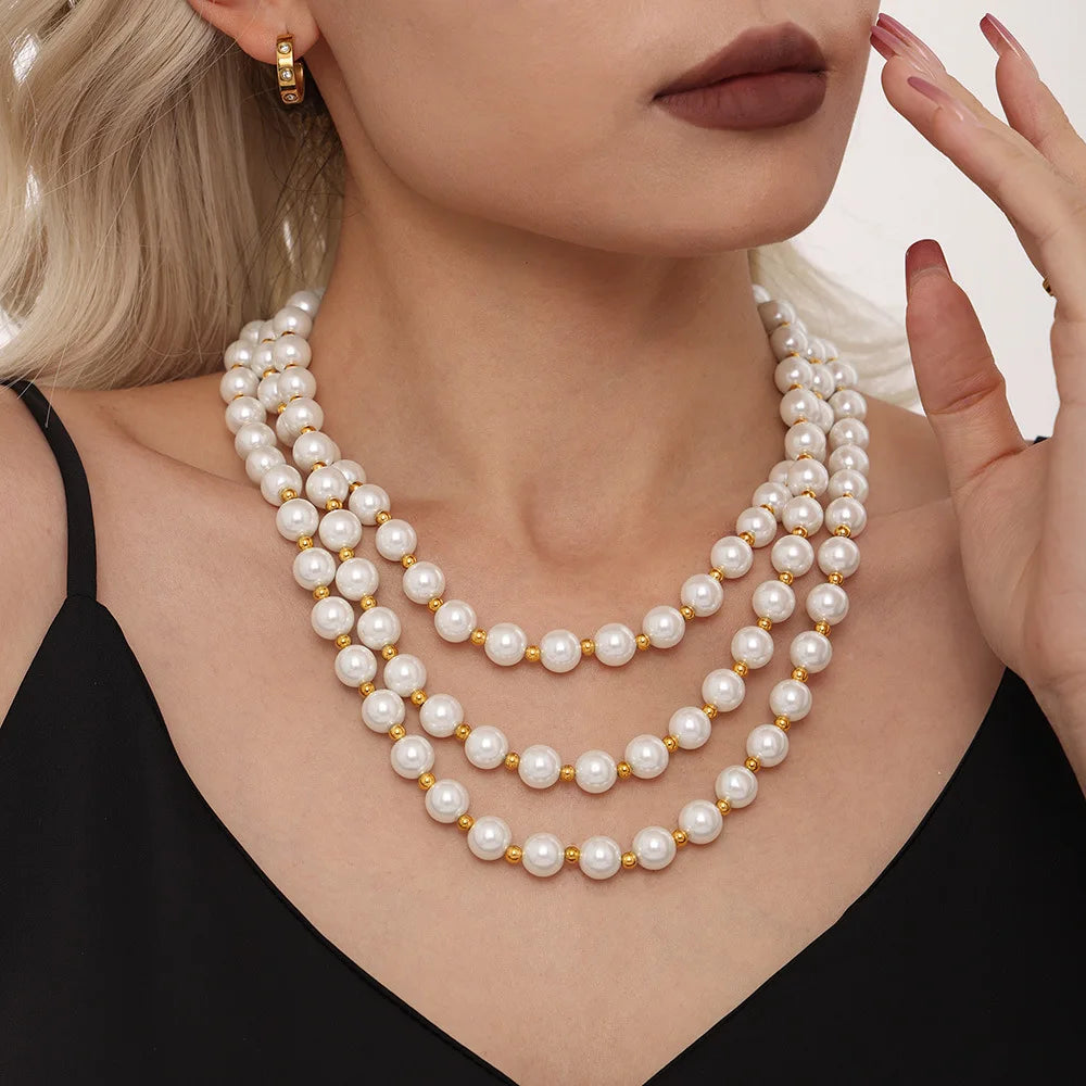 Necklace for Women No Fade Clavicle Chain 12mm White Shell Beaded Stainless Steel Charm Female Jewelry Gift