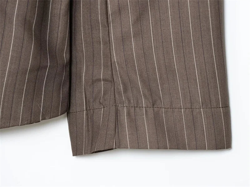 Women's Suit 2025 New Fashion Autumn Striped Shoulder Pads Belt Blazer and Pleated Pants Suit for Women Casual Chic Ladies Set
