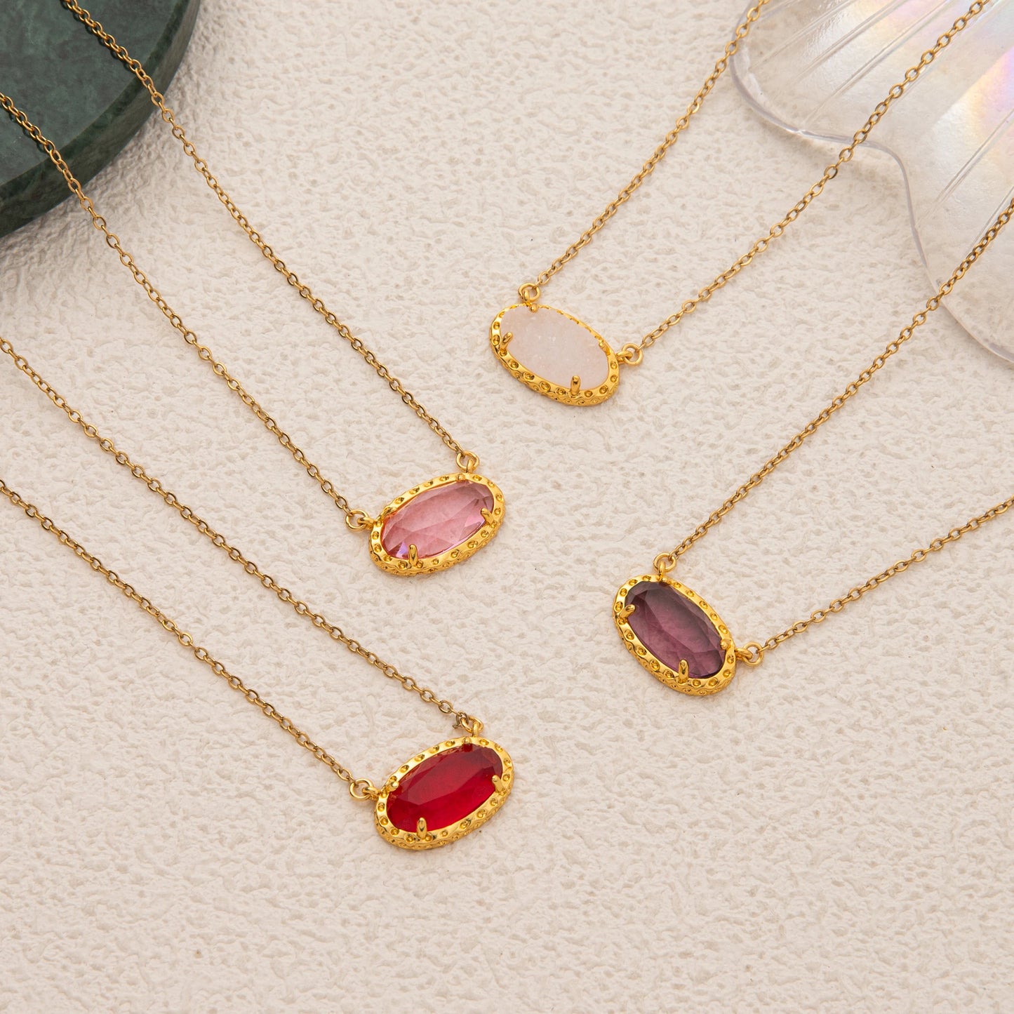 Colorful zircon, natural stone, bone chain, oval, fashionable, popular, niche, personalized jewelry, gold-plated