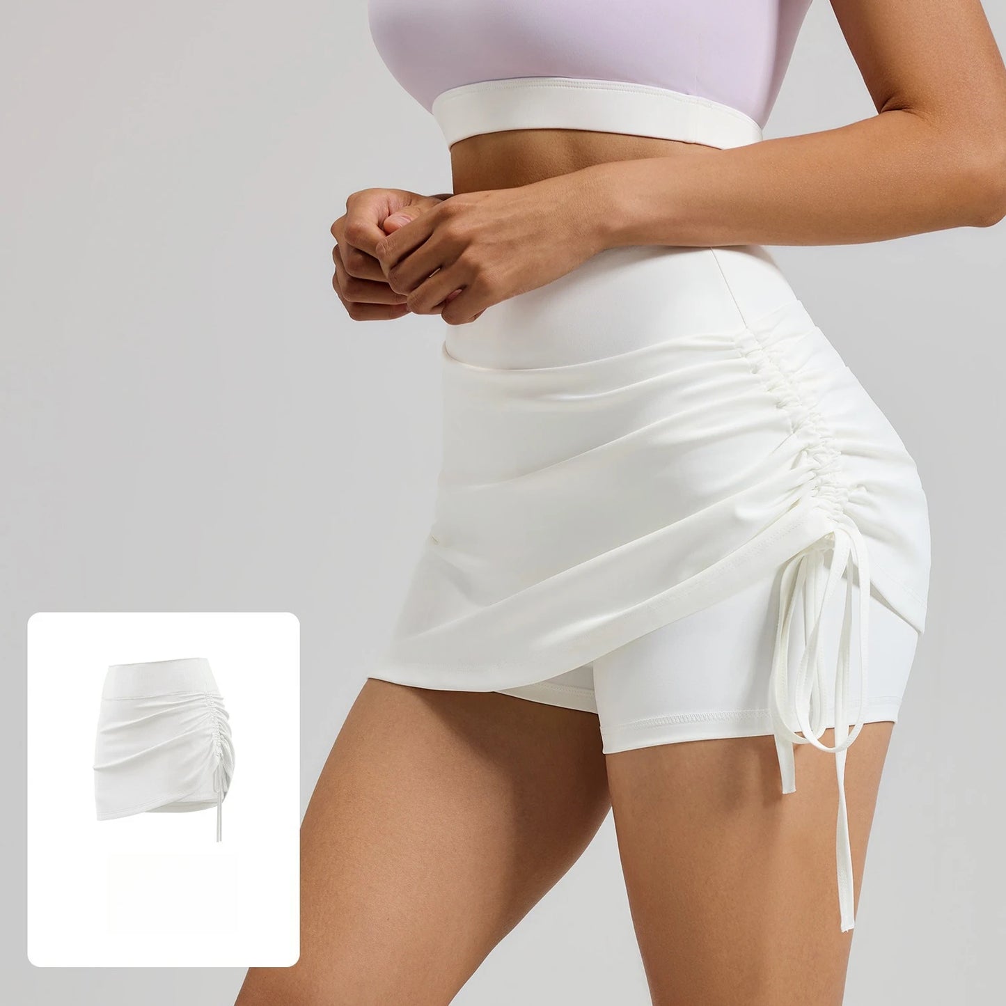 Shirring Sports Skirts with Safety Trousers for Women High Elastic Fashion Casual Fitness Skirts Fake Two Pieces Yoga Skirts