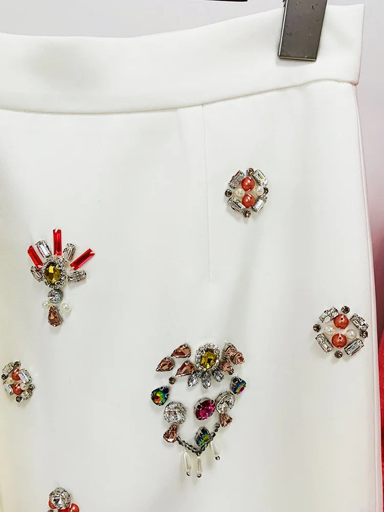 Women's Clothing Two-piece Suits Star Fashion New Style Heavy Beaded Diamond Short Top and Skirt Suit Dress Matching Sets