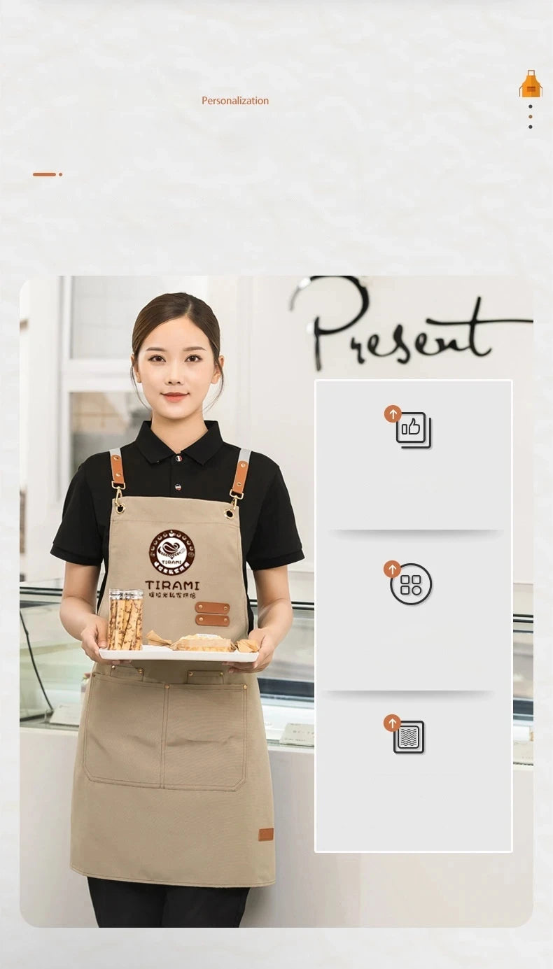 Waterproof Kitchen Apron For Women/Men With Pockets Work Mandil Cleaning Pinafore Restaurant Shop Waiter Work Uniform