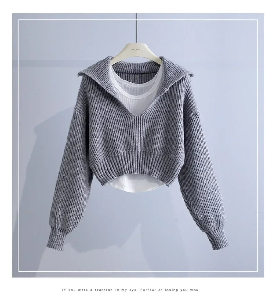 Women's Sweaters Fall/winter 2025 New In Deep V Lapel Pullover Sweater Camisole Two-piece Set Sweater Set Office Lady Jumpers
