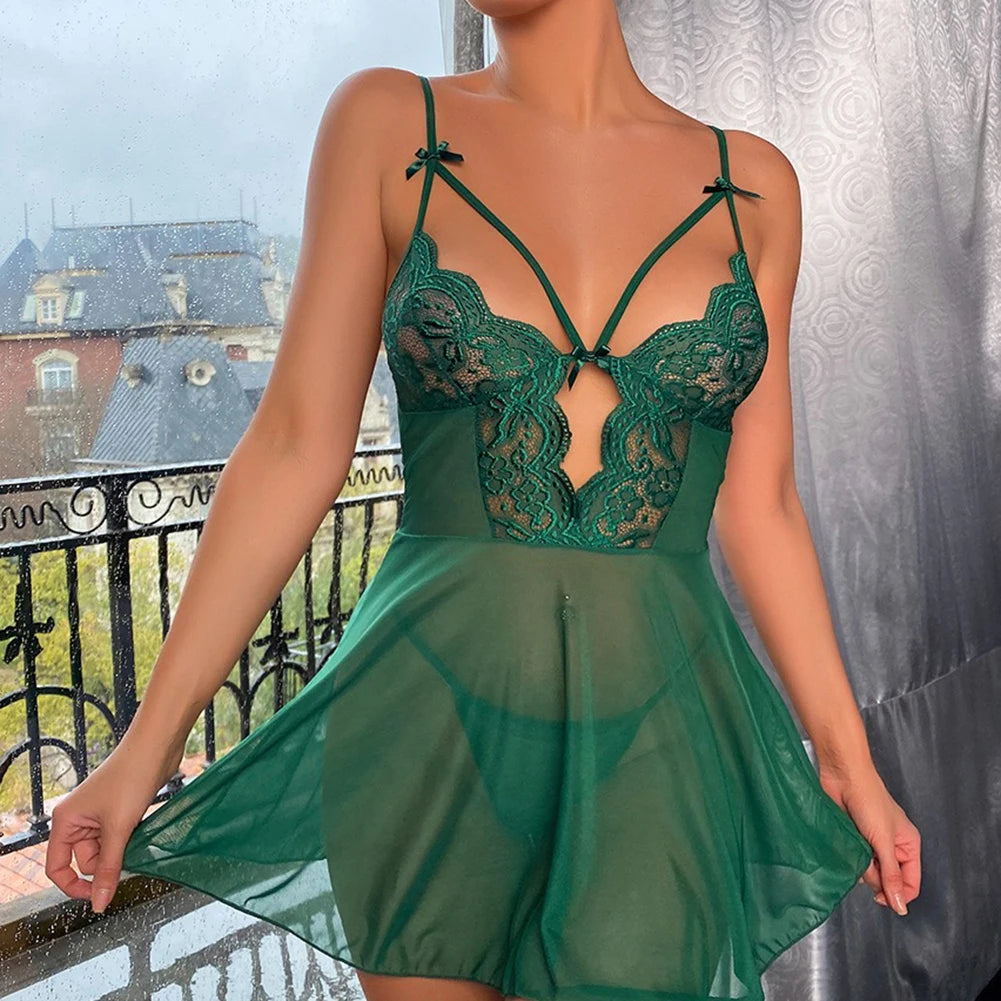 Sexy Lingerie Women Nightgown G-string Pajama Lace Night Dress Costume Underwear