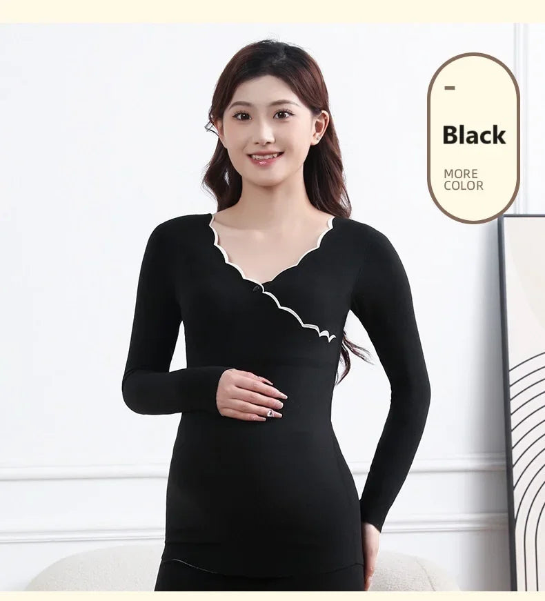 Winter Maternity Padded Warm Pajamas Pregnant Women's Homewear with Cups No Need to Wear Bra Breastfeeding Bottoming Underwear