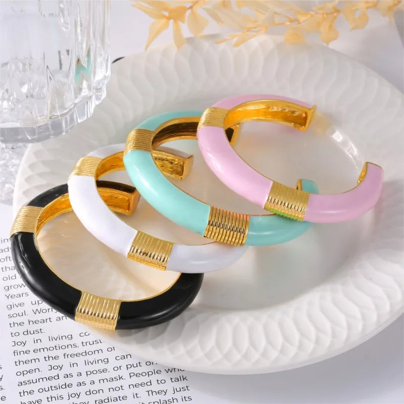 Vintage Enamel Bracelet Bangles For Women 18K Gold Plated Waterproof Women's Hand Bracelets Cuff Bangle Fashion Ladies Jewelry