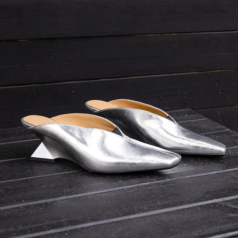 Women's Slippers 2025 New Summer Luxury Fashion Sandals Cover Toe Mid High Heels Rubber Sole Slippers Women's Shoes Sandals