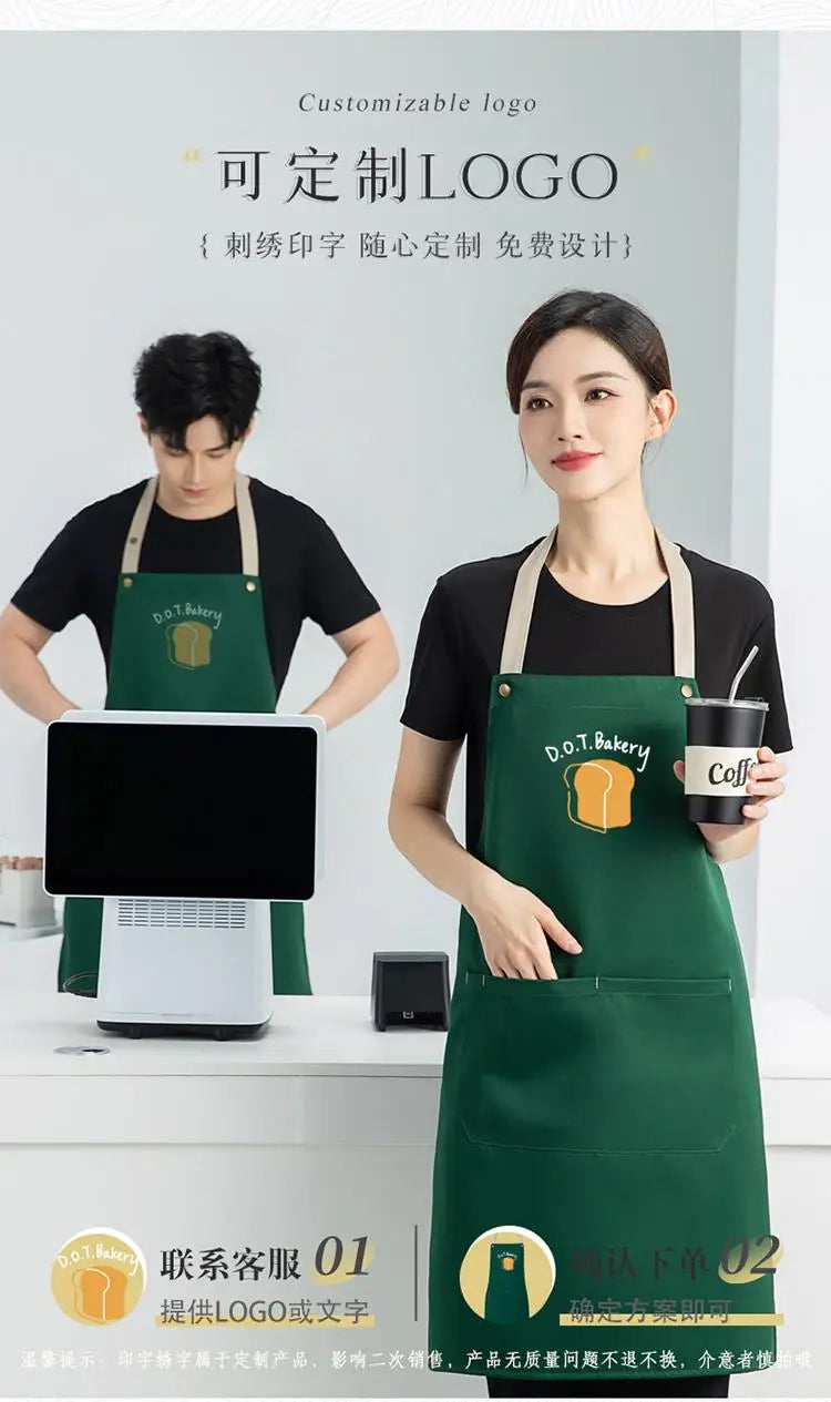 Kitchen Apron Custom Logo Polyester Plain Mandiles for Man Women Restaurant Bar Waiters Chefs Cleaning Bibs Nail Salon Aprons