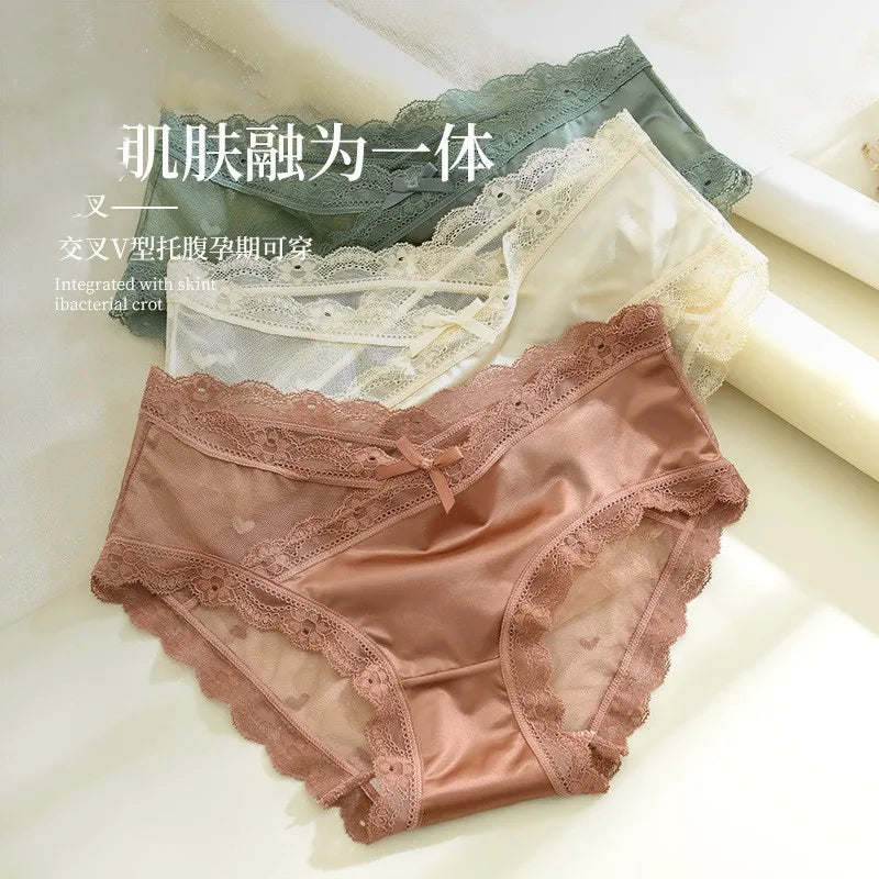 Summer Maternity Panties Seamless Lace Low Waist V Briefs for Pregnant Women Pregnancy Underwear Lingerie