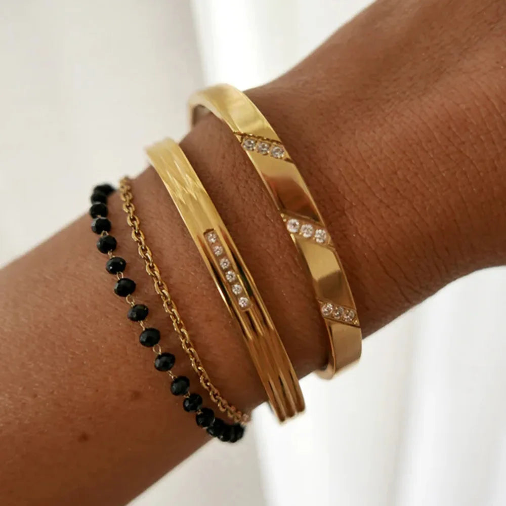 Fashion Punk Cuff Bangles For Women Dainty Zircon Inlaid Bohemia Indian Bracelets & Bangles Women's Female Cute Ladies Jewelry