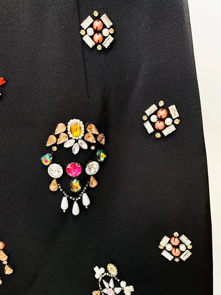 Women's Clothing Two-piece Suits Star Fashion New Style Heavy Beaded Diamond Short Top and Skirt Suit Dress Matching Sets
