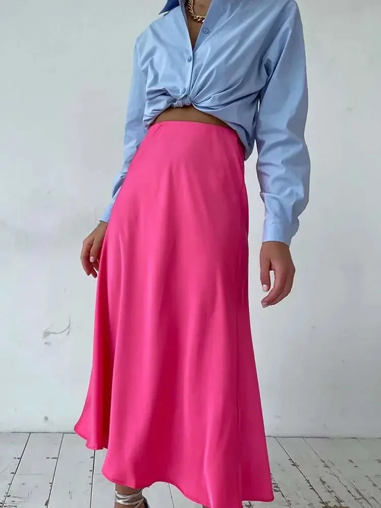 Elegant Skirts for Women Satin High Waisted 2025 New Slim Fit Long Skirt Fashion Temperament Simple Versatile Grey Black Skirts