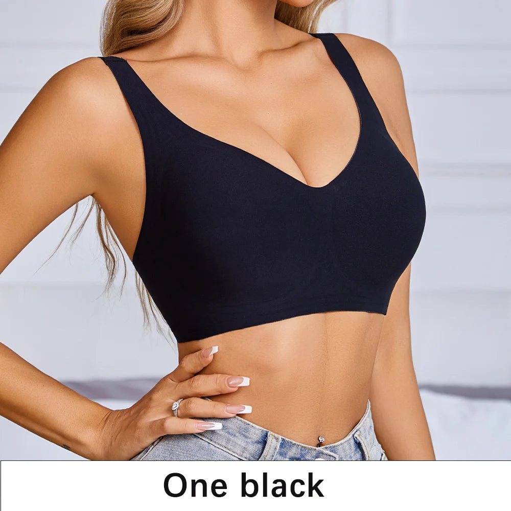 Women Underwire Bra Wide Adjuestable Strap Solid Color Plus Size Bras for Women Thin Removable Pads Underwear Sexy Black Bra