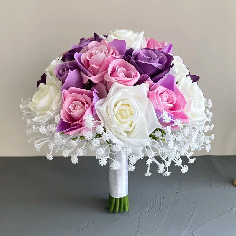 Bridal Bouquet Wedding Flowers Bridesmaids Silk Roses Fake Babys Breath Bride Wedding Accessories Table Centerpiece Decoration