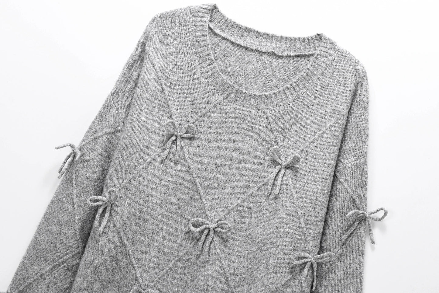 Bow Sweater Women Autumn Winter New Lazy Style Loose Outer Wear Design Anti-aging Knitted Pullover Top 1269568