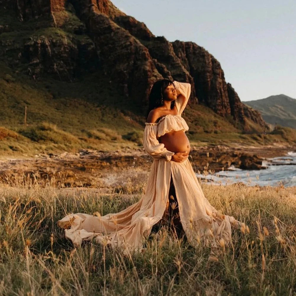 Maternity Dress For Photoshoot Pregnancy Vintage Pregnant Women Wear Comfortable Linen Cotton Dress Bohemian Boho Pregnant Dress