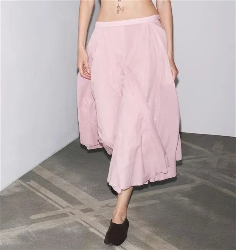 Women's Skirt New Summer 2025 Pink Pleated Midi Skirt A hem looks slim Casual and versatile Fresh and fashionable