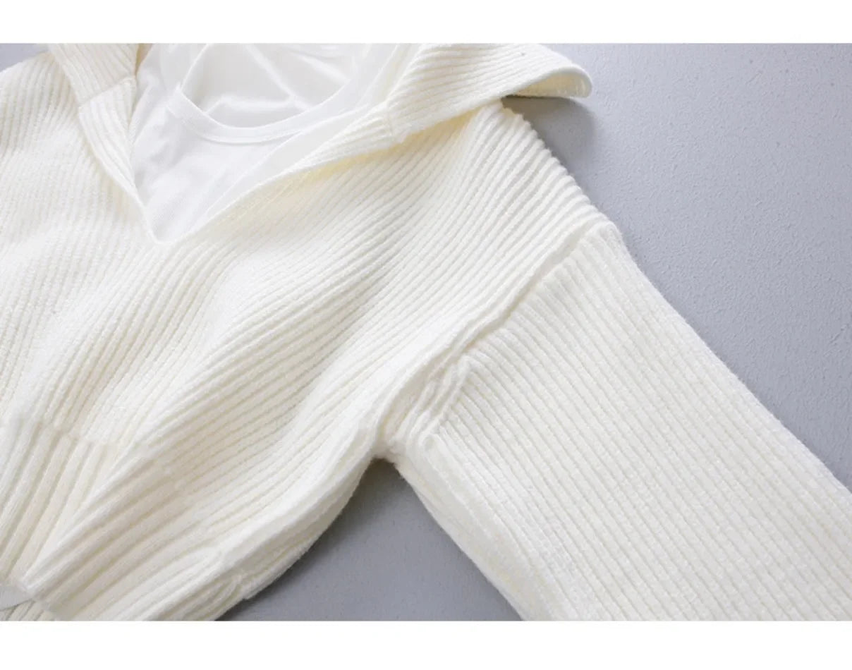 Women's Sweaters Fall/winter 2025 New In Deep V Lapel Pullover Sweater Camisole Two-piece Set Sweater Set Office Lady Jumpers