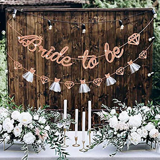 1set Rose Gold Glitter Bride to Be Banner Engagement Wedding Bridal Shower Bunting Garland Decor Bachelorette Hen Party Supplies