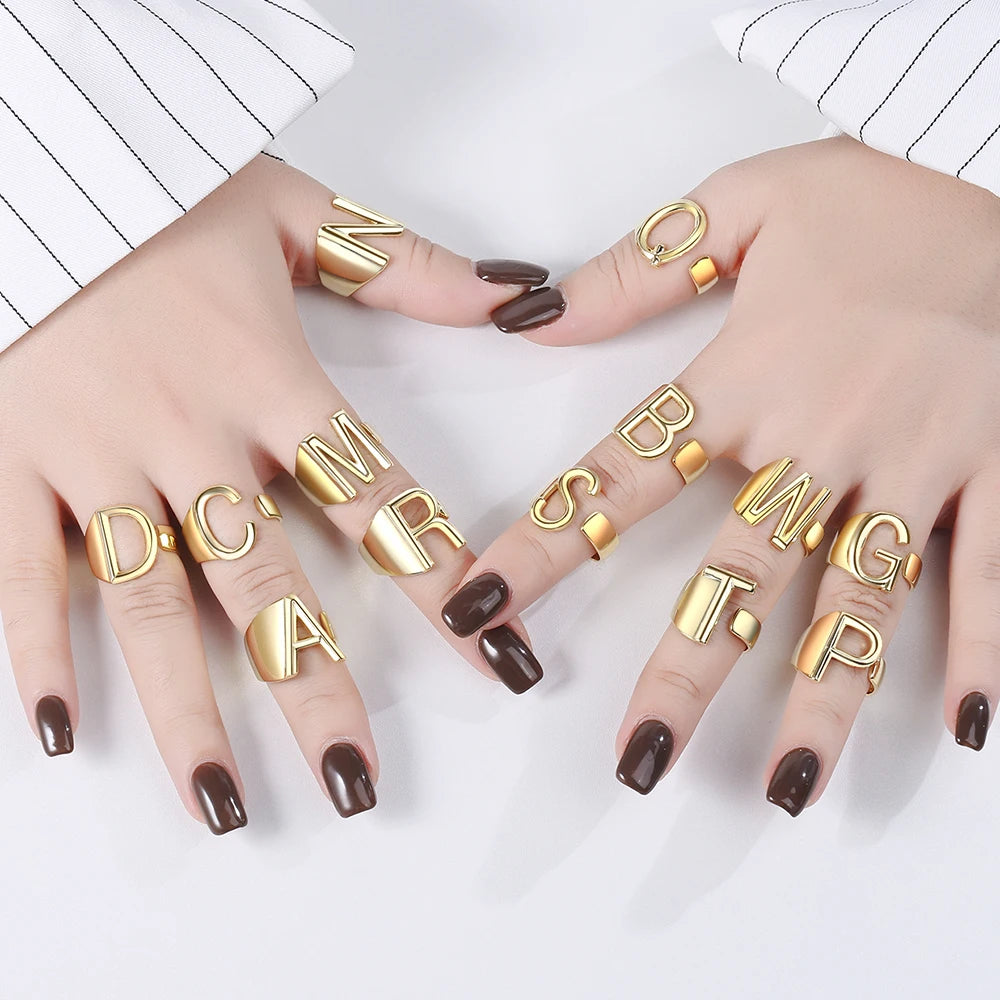 26 English Letters 925 Silver Ring Joint Fashion Personality Retro Index Finger Ring Opening 18K Gold Ring
