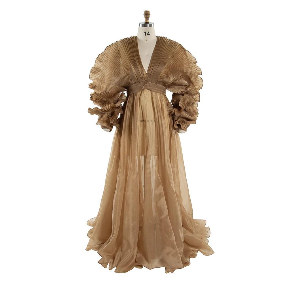 Maternity Dress for Pregnant Women for Photo Shoot V Neck Pleated Organza Long Flowy Maternity Dresses for Pregnant Photography