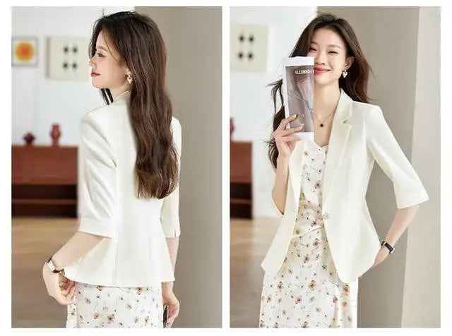 Women's Suit Female Clothing Elegant Woman Oversize Student Fashionable Slim Fit Seven Quarter Rolled Shoulder Pads Tops