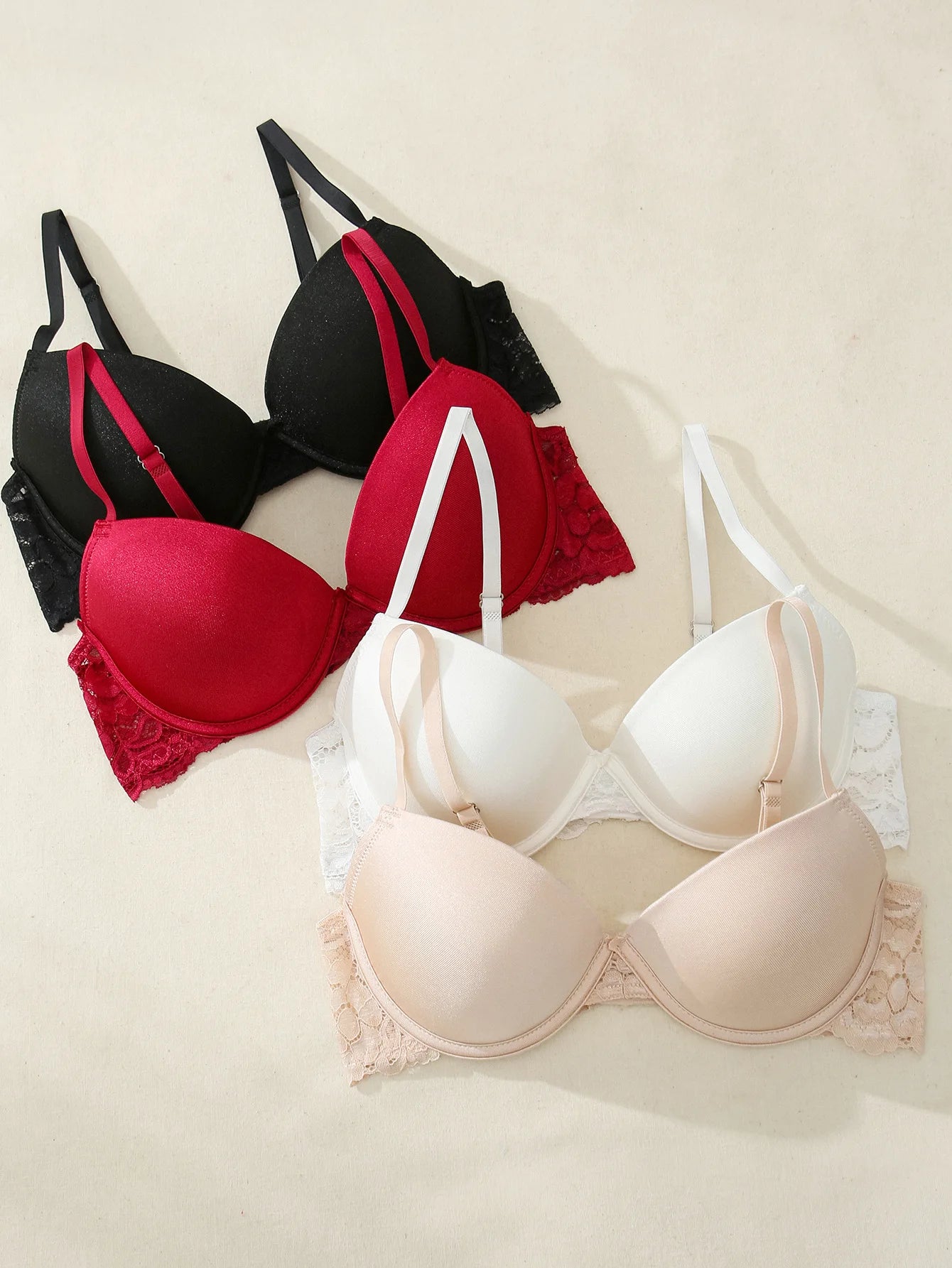 Large Size Bra for Women Non-underwire Gathering Lace Trim Lingerie Deep V Sexy Anti Sagging Push Up Underwear
