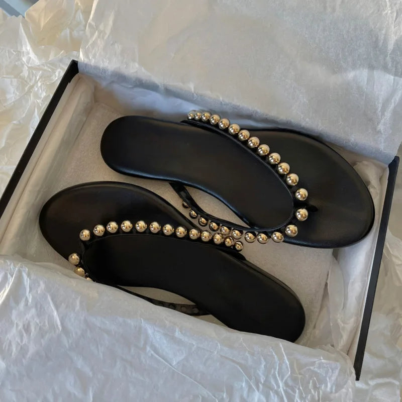 Slippers Casual Low Female Shoes Rubber Flip Flops Slides Luxury 2025 Summer Flat Hawaiian PU Hoof Heels Rome Scandals Fabric Si