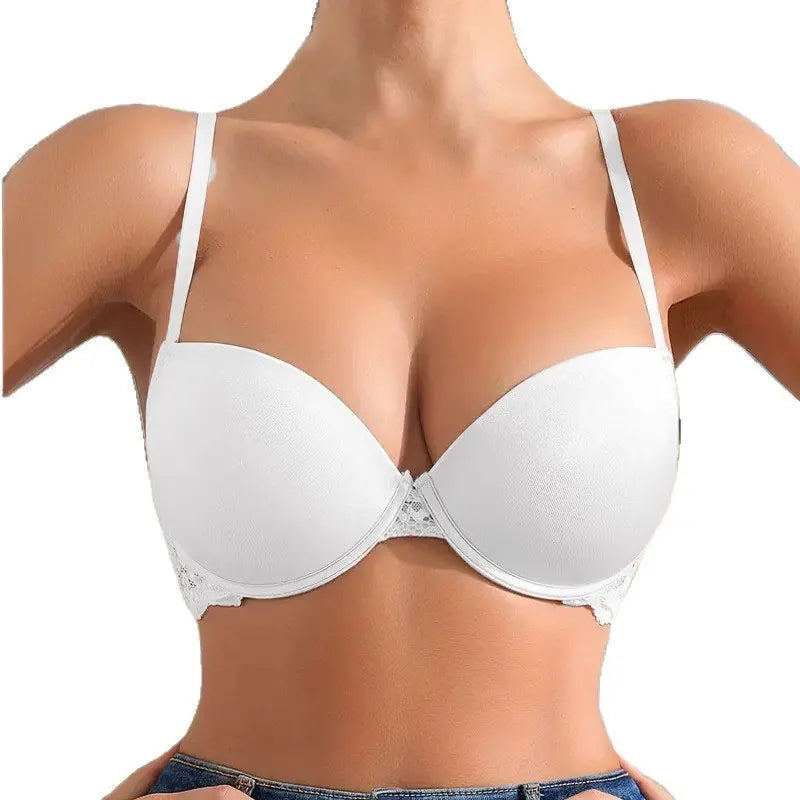 Large Size Bra for Women Non-underwire Gathering Lace Trim Lingerie Deep V Sexy Anti Sagging Push Up Underwear