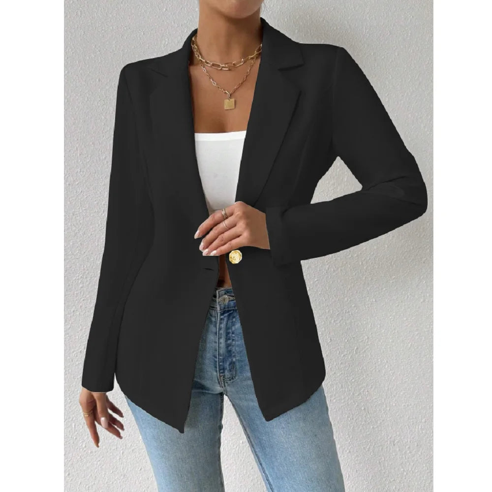 Women's Elegant Blazers Long Sleeve Solid Formal Blazer Ladies Office Work Set Single Button Outerwears Jackets Coat