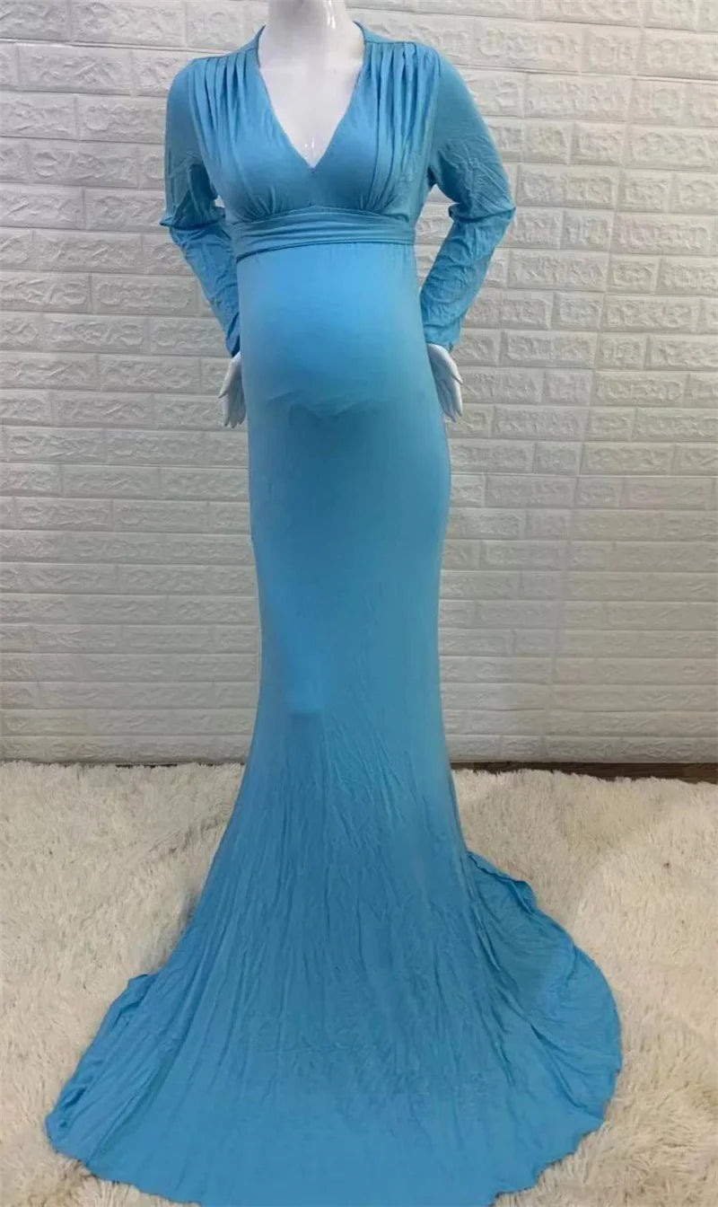 2024 Elegant Maternity Dresses For Photo Shoot Pregnant Women Dress Long Sleeve V-Neck Pregnancy Photography Shower Dress