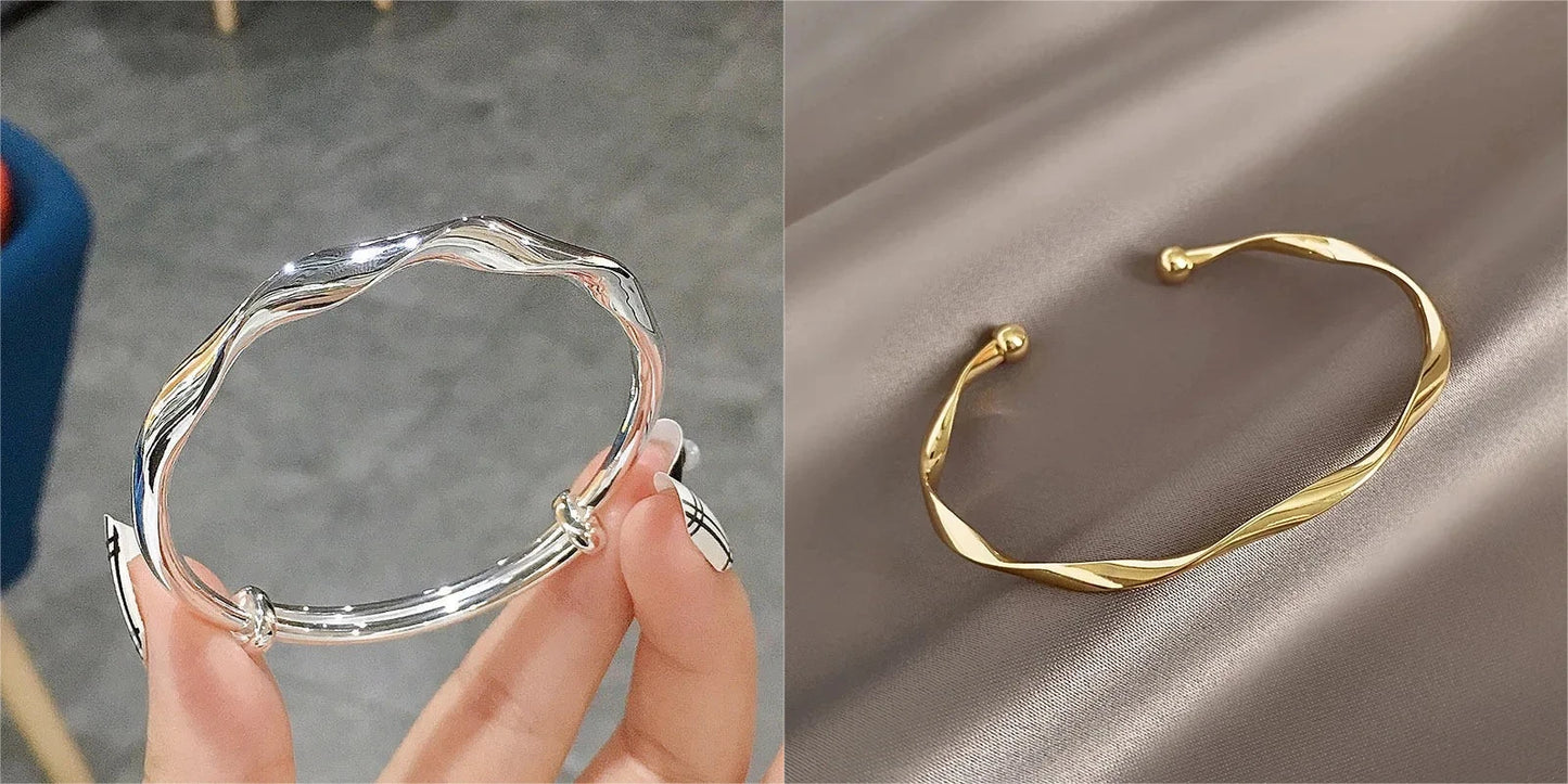 Luxury Sliver Bangles for Women Mobius Twisted Bangles Simple Bangle Wedding Party Jewelry Accessories Браслеты На Руку Женские