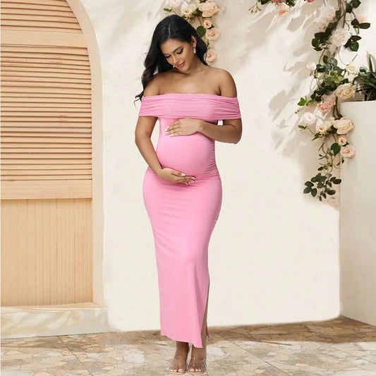 Maternity Elegant Bodycon Dresses Pregnant Photography Dress Mesh off Shoulder Side Slit Wedding Party Pregnant Clothes