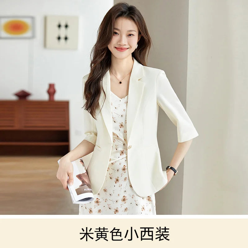Women's Suit Female Clothing Elegant Woman Oversize Student Fashionable Slim Fit Seven Quarter Rolled Shoulder Pads Tops