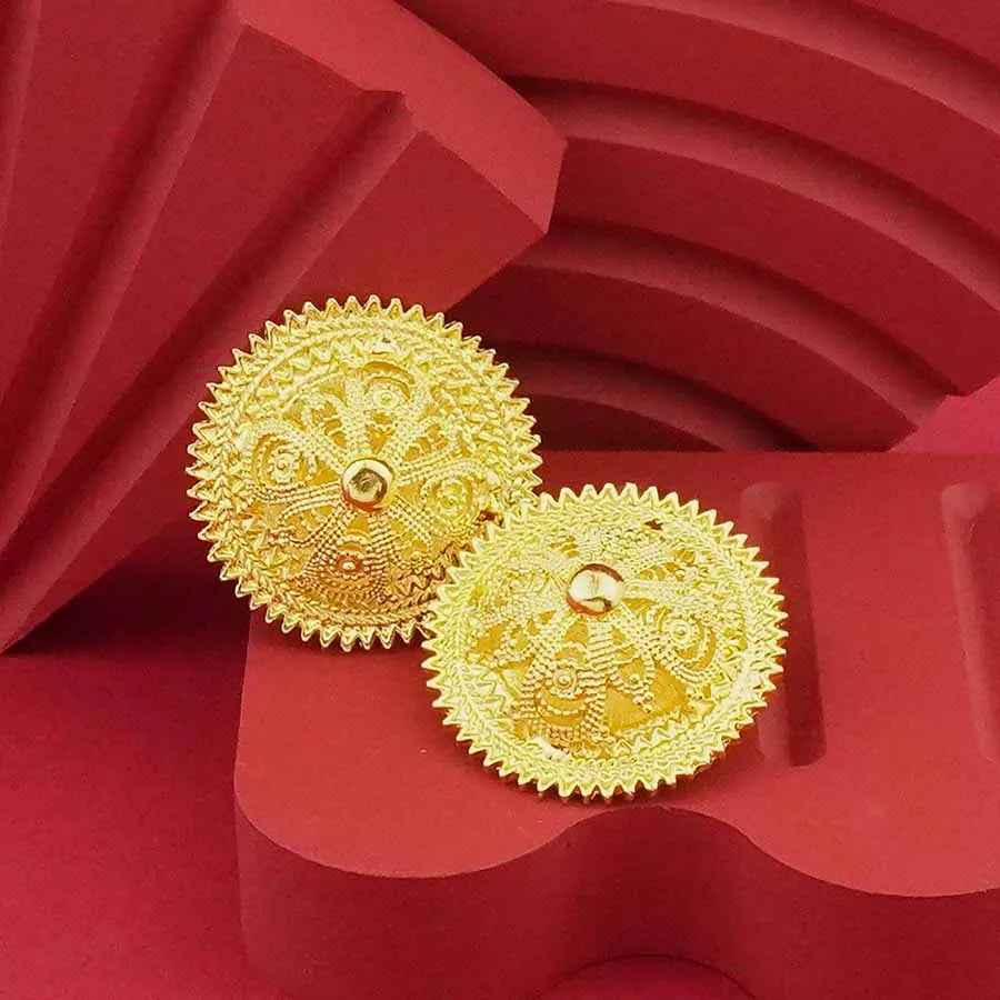 Classic 24K gold-plated jewelry necklace, bracelet, ring, earring flower design women's Habesha wedding gift Ethiopia set