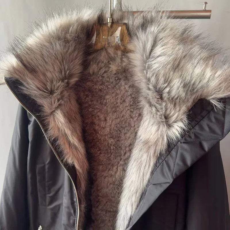 Women's winter jacket New lamb wool splicing warm thick coat for 2025 Couple style high neck windproof parkas y2k padded jacket