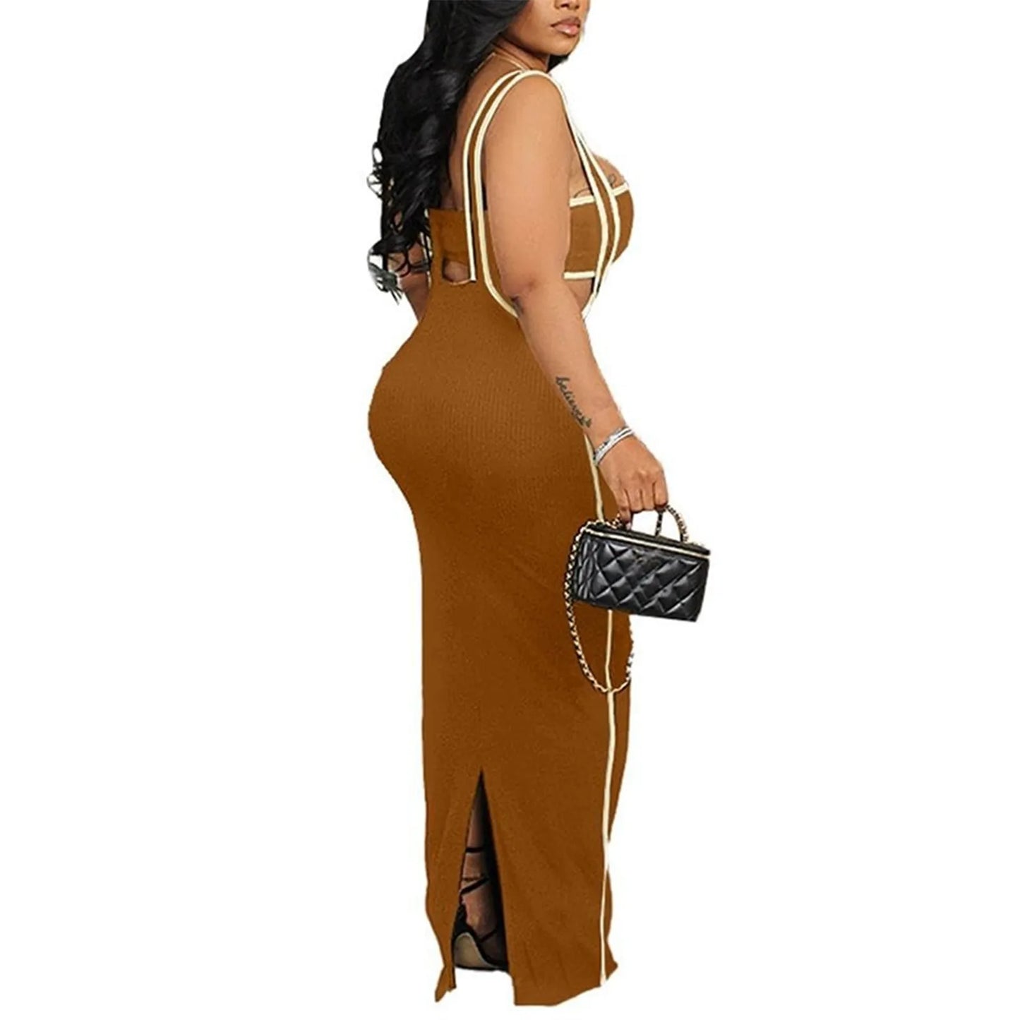 dresses for women One-piece dress design Personality and fashion Sexy Bodycon Tube Crop And Slit Maxi Suspender Skirt vestidos